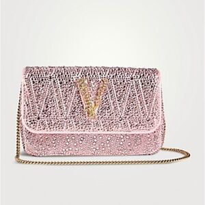 New Authentic VERSACE Mini Virtus Crystal-Embellished Satin Crossbody Bag